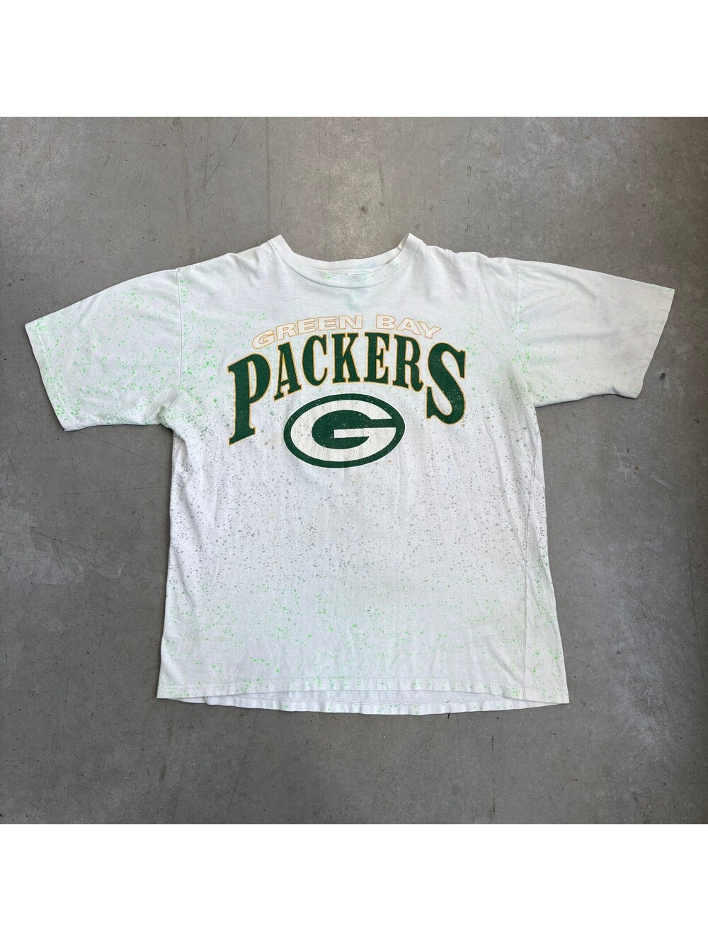 Vintage 90s Green Bay Packers Spotted Flawed Graphic T-Shirt Extra Large White
